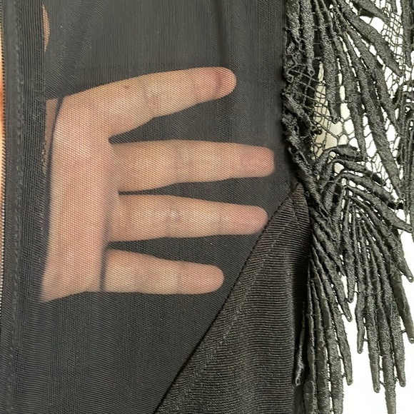 Vintage Pelicana Black Fringe Short Sleeve Formal Special Occasion Dress sz S - Picture 5 of 10